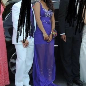 Purple with rhinestones prom dress